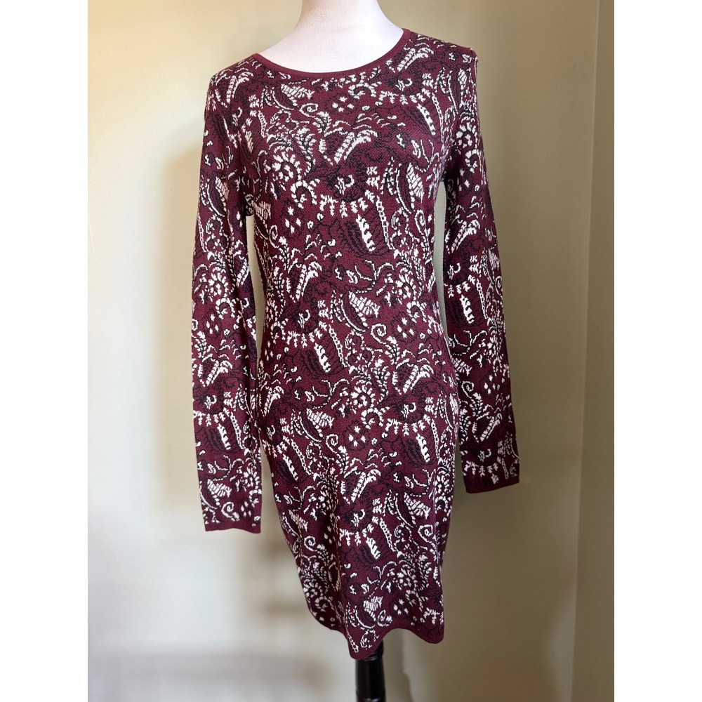 Matty M boho whimsigoth Y2K dress Medium burgundy Paisley Long Sleeve bodycon
